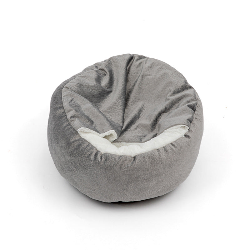 Shell shaped plush cat bed with soft washable cover, view 9 of 15