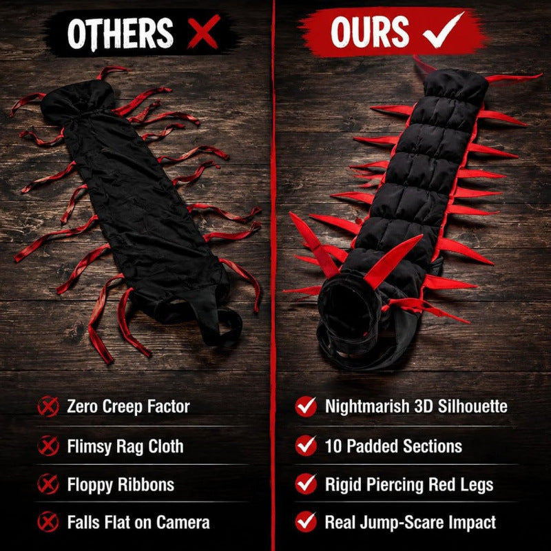 Red and gold centipede cat costumes laid out flat