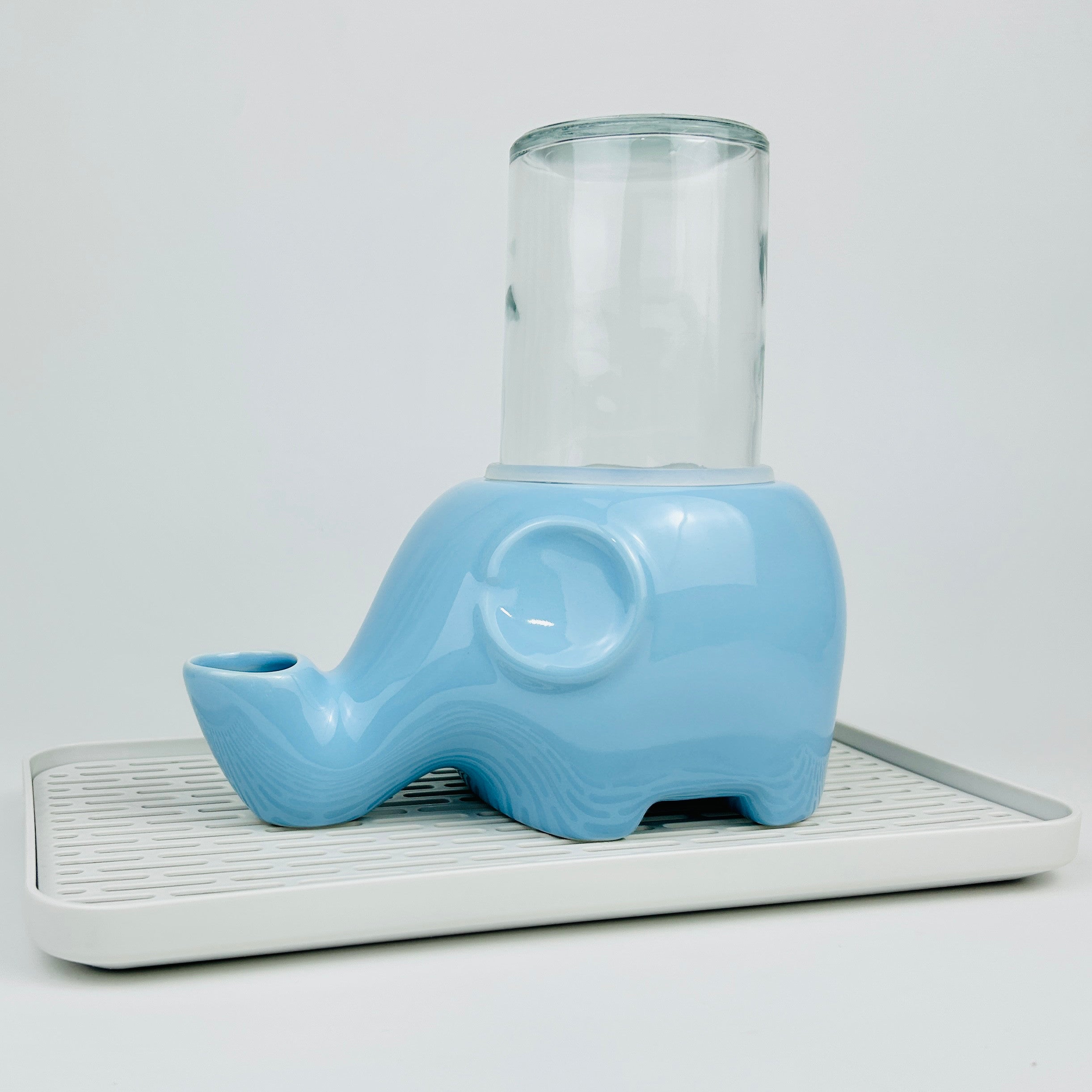 Ceramic Elephant Cat Water Dispenser with Glass Bottle and No-Wet Chin Design