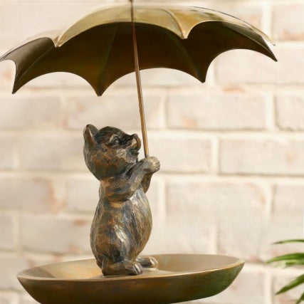 Decorative Garden Bird Feeder with Umbrella Roof in Weather-Resistant Resin and Metal