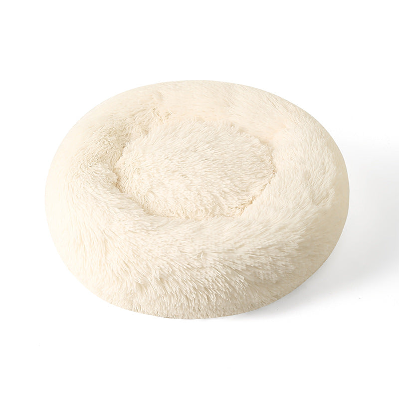 Light grey round plush pet bed with deep nest shape, photo 12