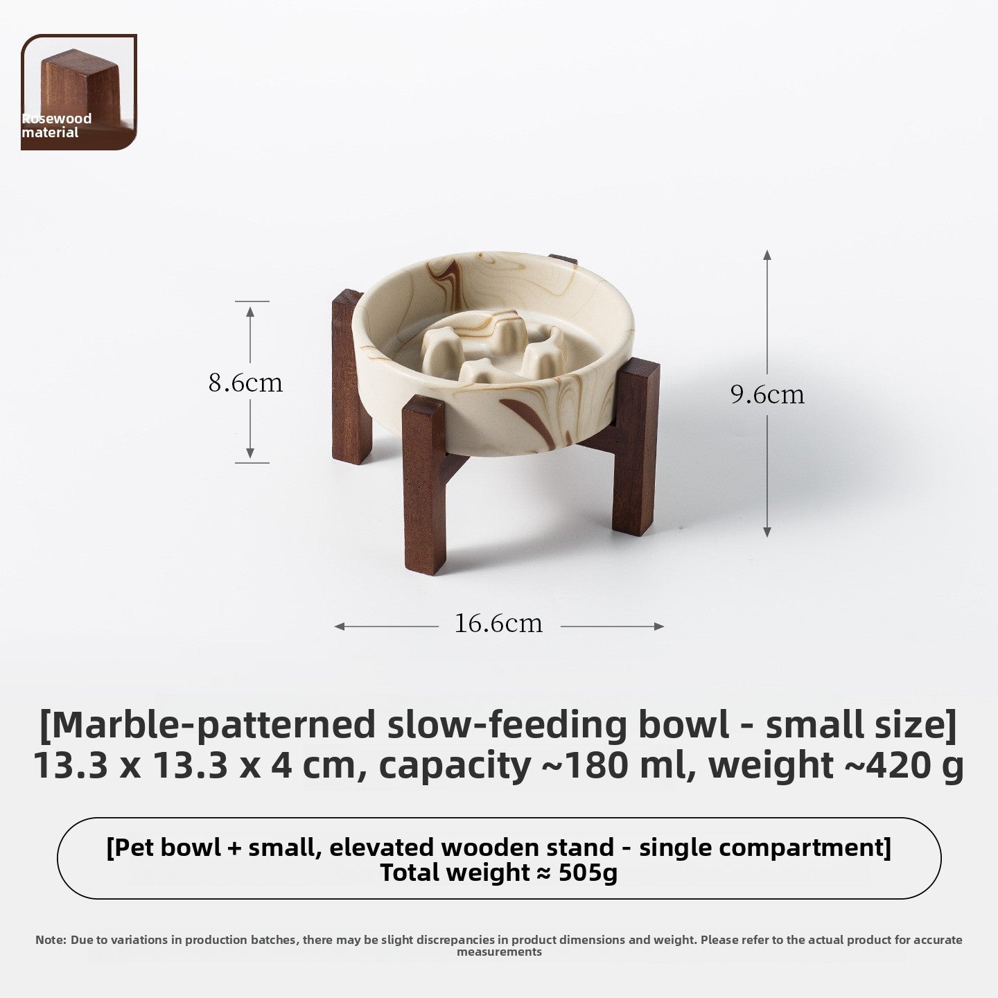 Marble Pattern Ceramic Pet Bowl with Acacia Wood Stand in Water or Slow Feeder Style