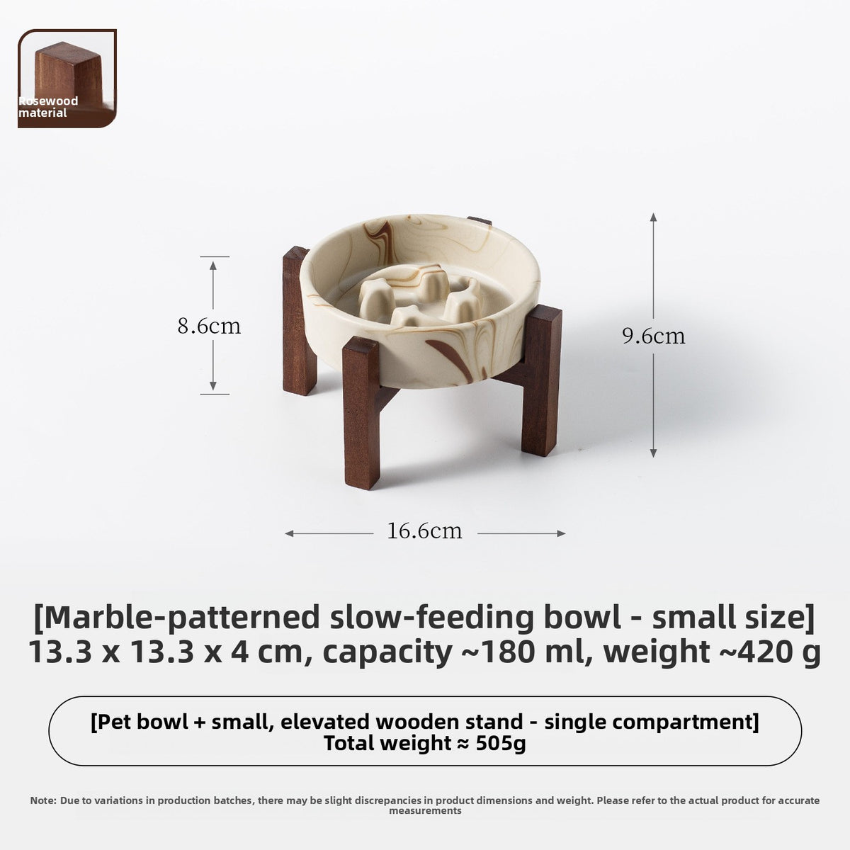 Marble Pattern Ceramic Pet Bowl with Acacia Wood Stand in Water or Slow Feeder Style