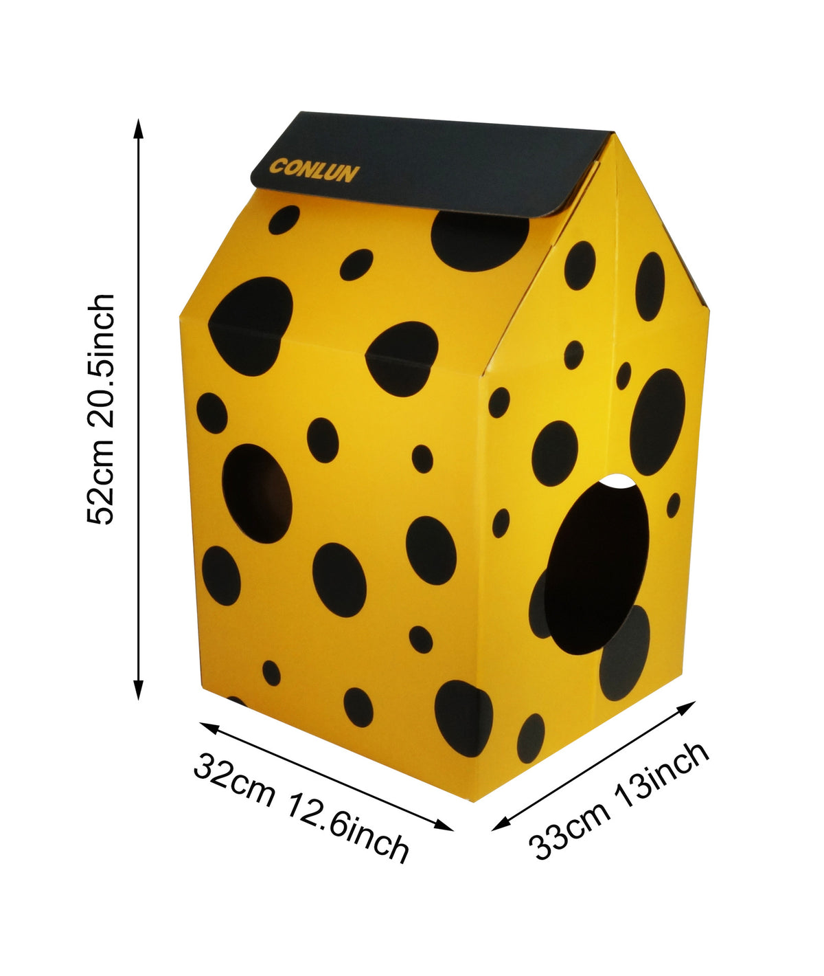 Corrugated cardboard cat nest house with checkerboard print design, view 10