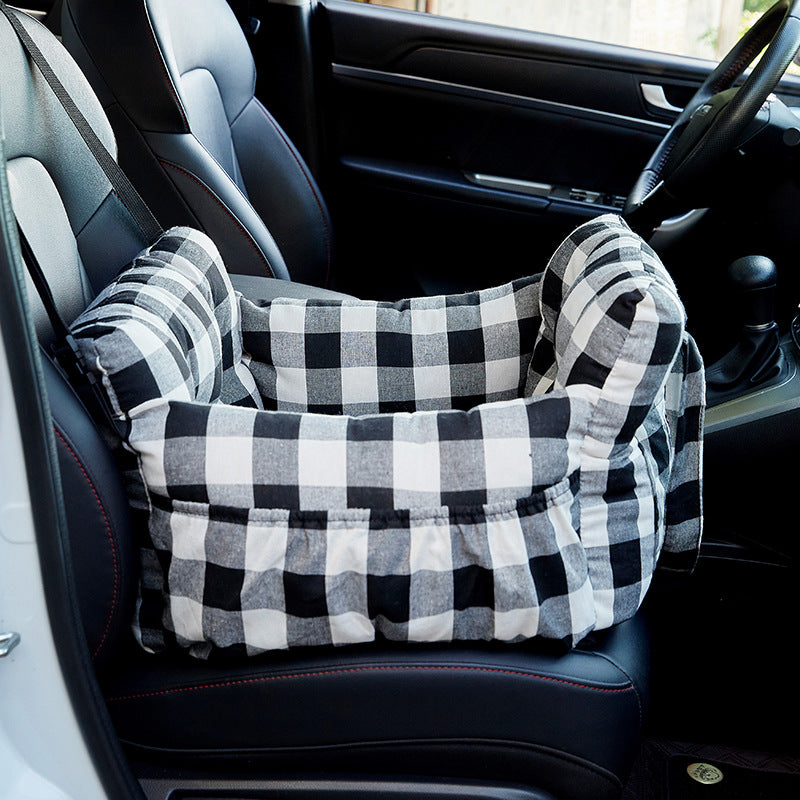 Portable car pet bed for small dogs, shown in 4 colours and styles