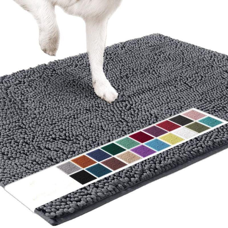 Absorbent chenille pet mat with non-slip base in grey, photo 5
