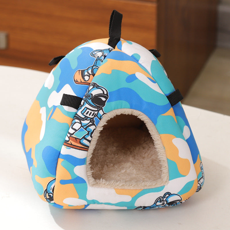 Breathable hamster yurt hideout bed with cartoon bear print