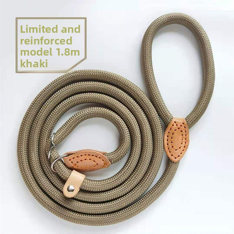 Braided nylon rope dog lead in red with metal clip