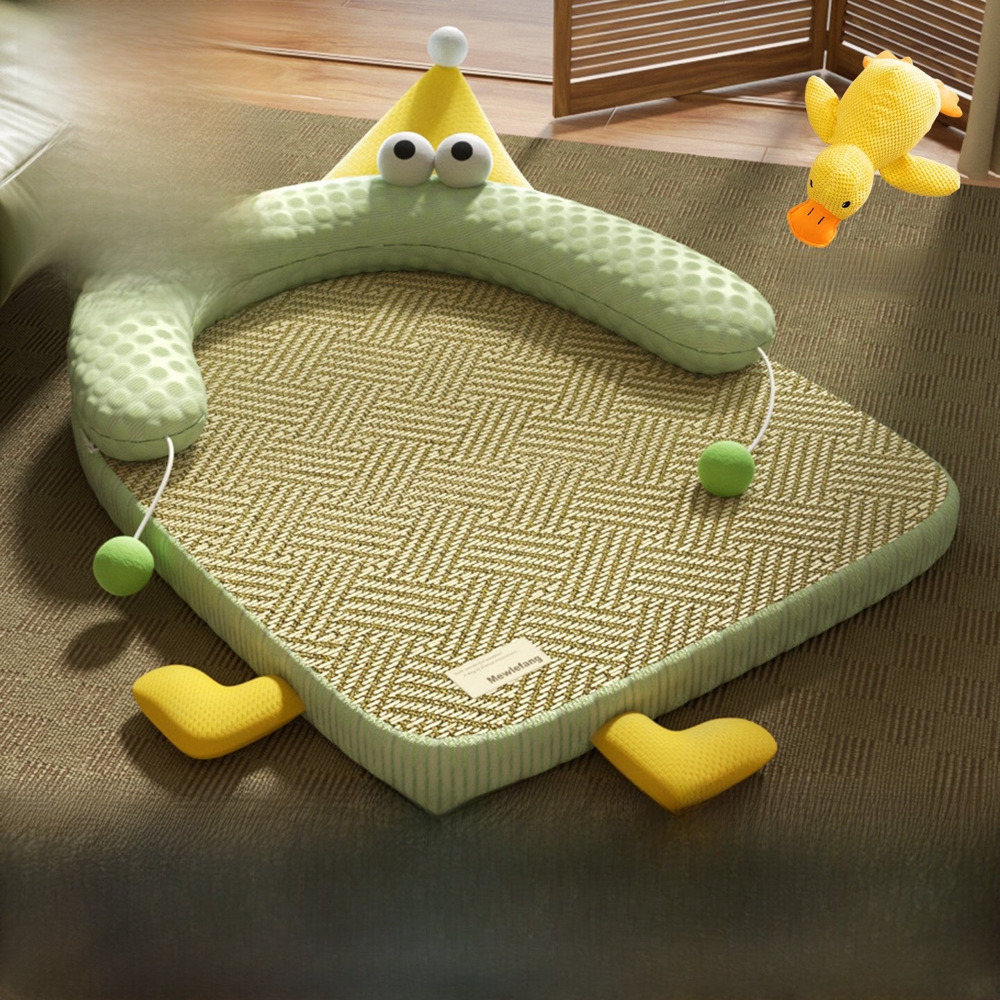 Square green washable dog bed with cooling bean mat, photo 45