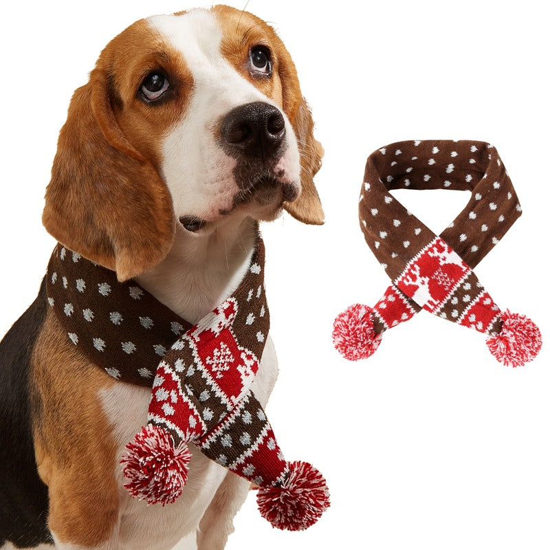 Christmas knitted pet scarf for dogs and cats in Red, top view