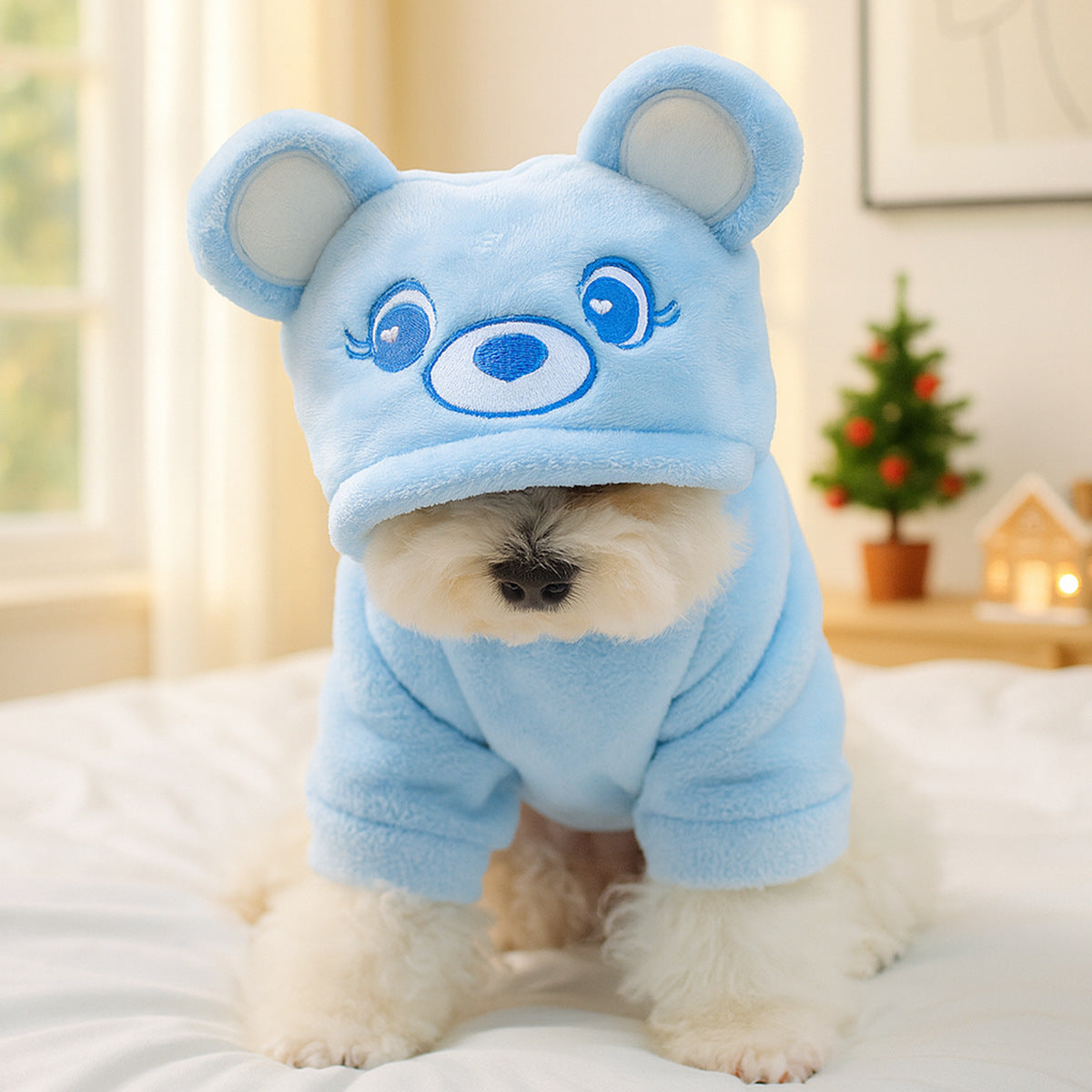 Fleece lined animal costume hoodie for dogs and cats in Brown Bear, material detail