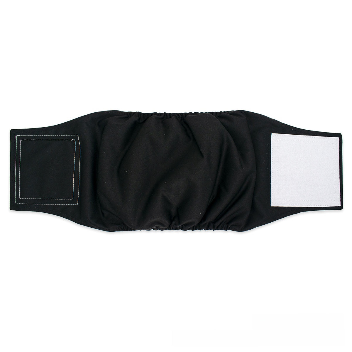 Reusable male dog belly band with waterproof outer layer in Green, in a home setting