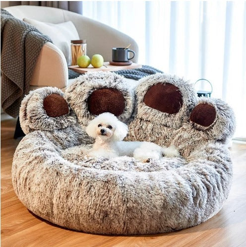 Bear Paw Shaped Pet Sofa Bed, Long Plush Nest for Cats and Dogs