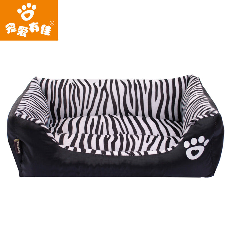 Rectangular cotton dog bed with leopard print Oxford cloth outer