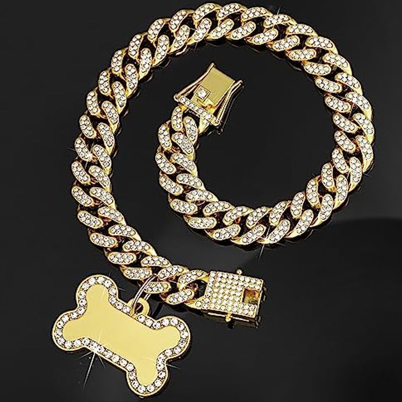 Cuban link dog chain collar with sparkly stones, product image 6