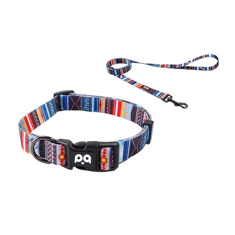 Printed dog collar with star pattern and matching lead