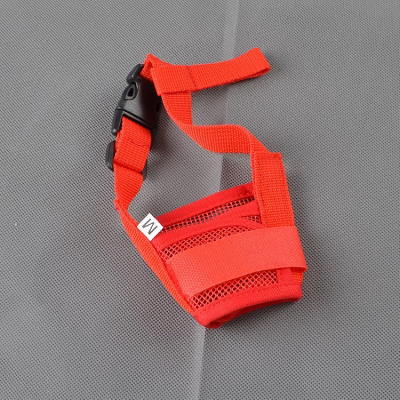 Soft red cloth dog muzzle with adjustable strap for grooming, product image 5