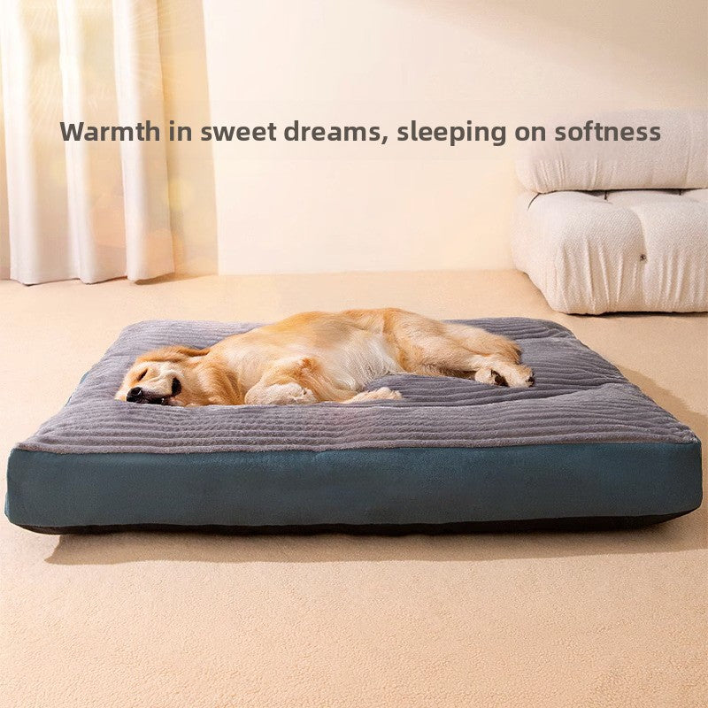 Removable washable plush dog sleeping mat in forest green