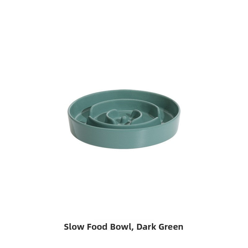 Ceramic Slow Feeder Dog Bowl in Ivory or Green, 15.5cm or 21cm, Optional Elevated Stand