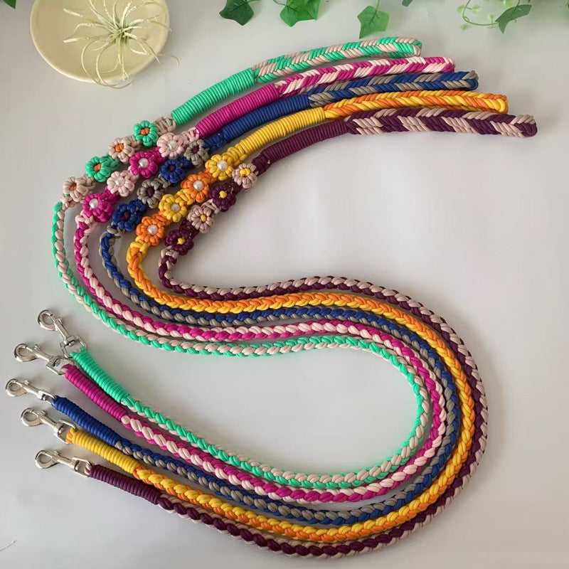 Hand braided Christmas pattern pet lead in bright orange