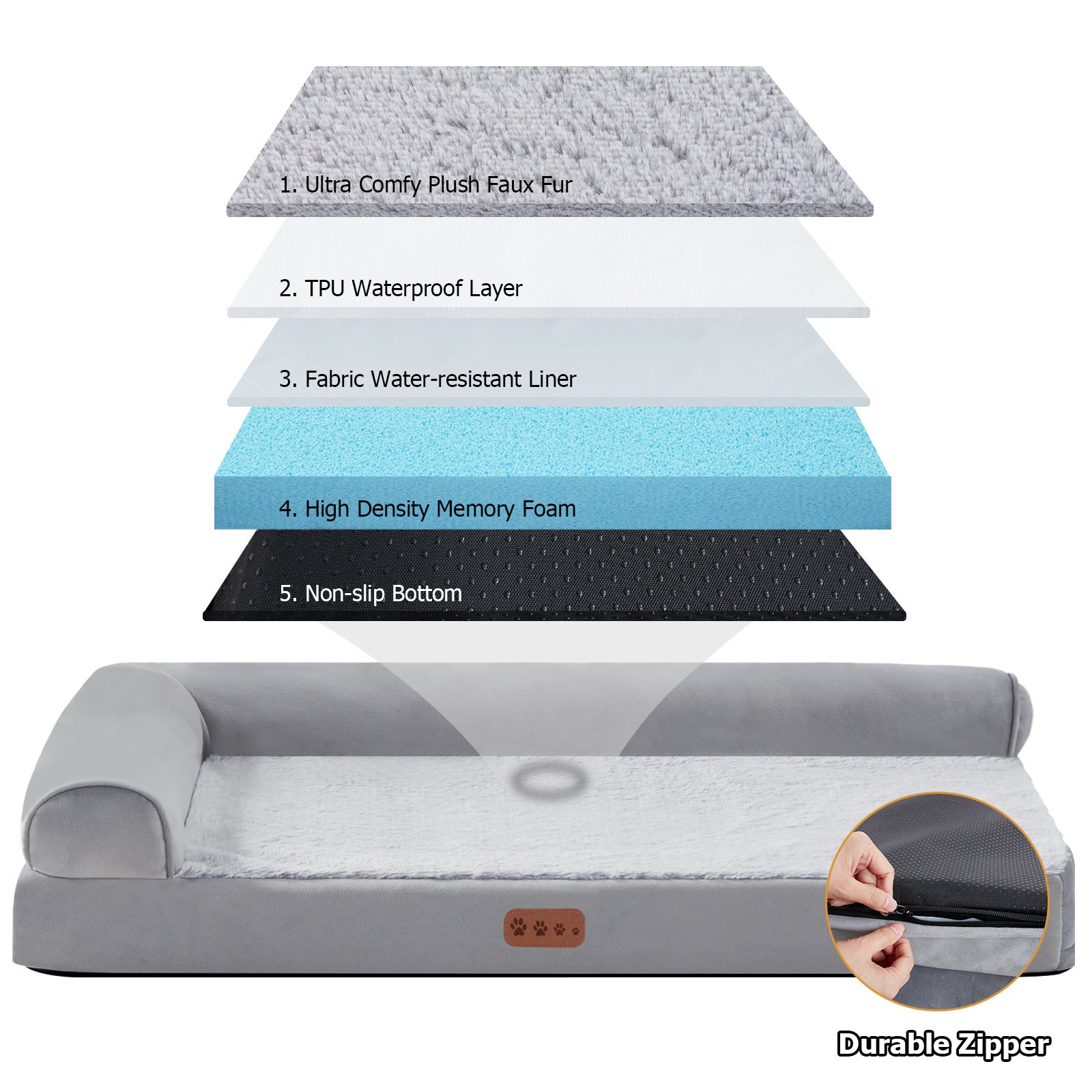 Light grey memory foam pet mat with removable washable cover, photo 3