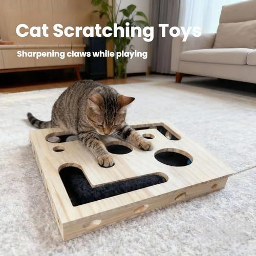 Wooden cat puzzle toy box with bell ball inside, view 4