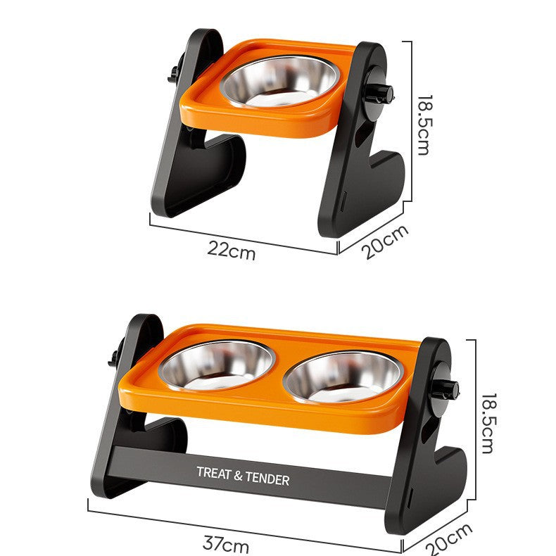 Adjustable Height Stainless Steel Raised Pet Bowl with Non-Slip Base in Single or Double