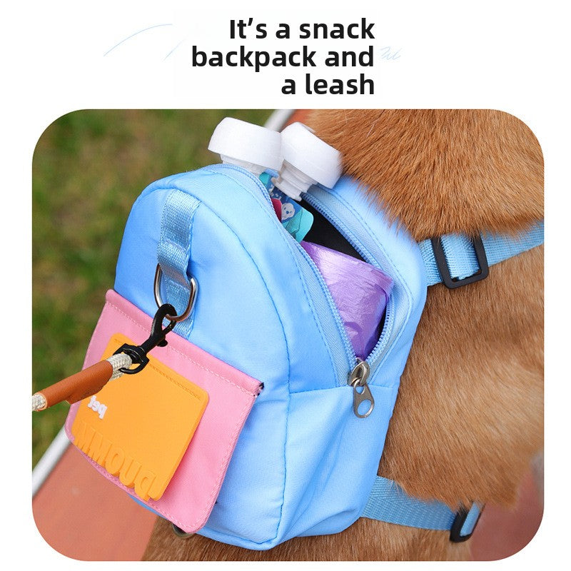 Cartoon dog backpack harness with lead in orange, view 2