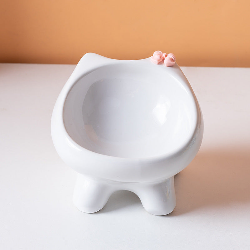 Elevated Ceramic Cat Food and Water Bowl with Weighted Non-Slip Base in Glazed Colours