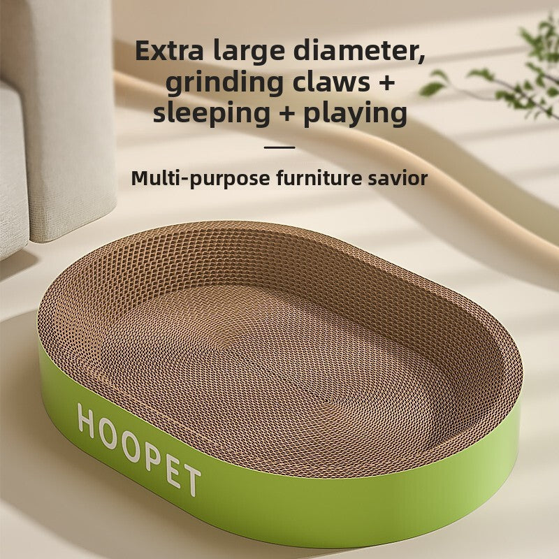 Oval corrugated cat scratching board bed in matcha green, view 1 of 11