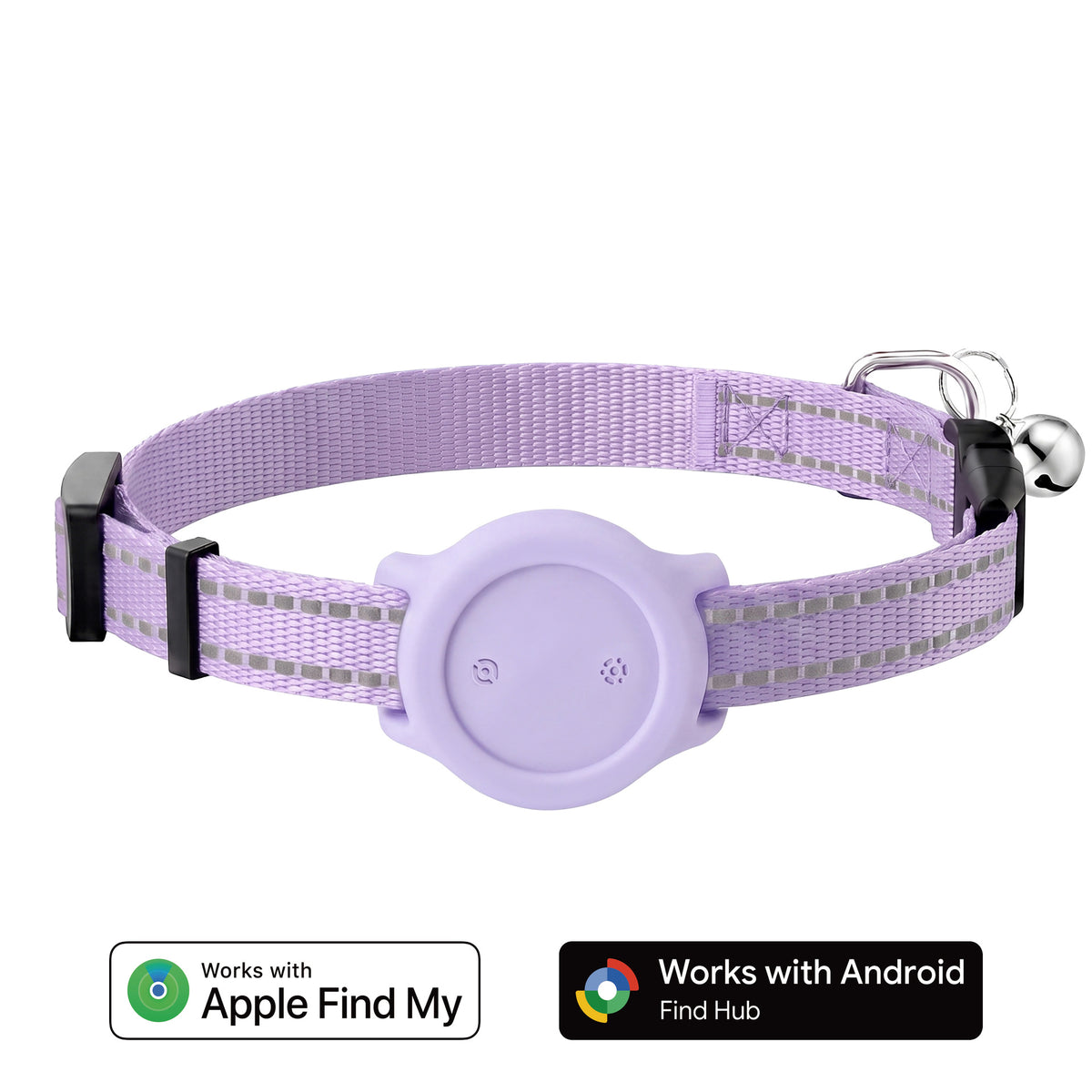 Reflective Bluetooth tracker collar for cats and small dogs in Black Android Version, front view