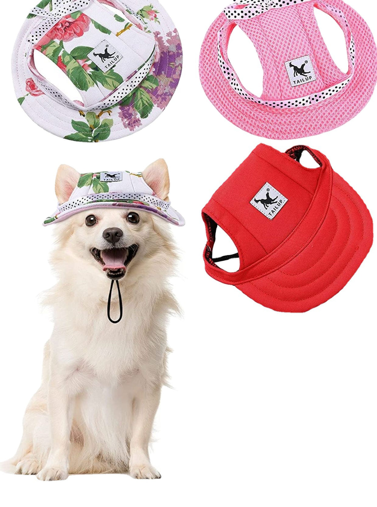 Canvas dog baseball cap for sun protection in Red, side view
