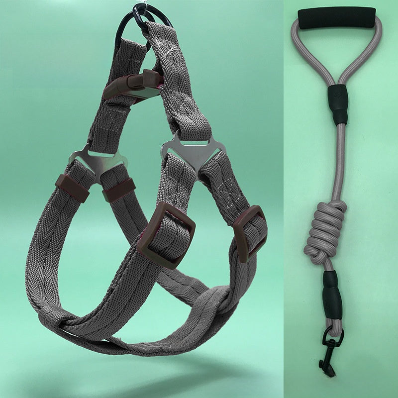 Three piece dog harness, collar and lead set in blue