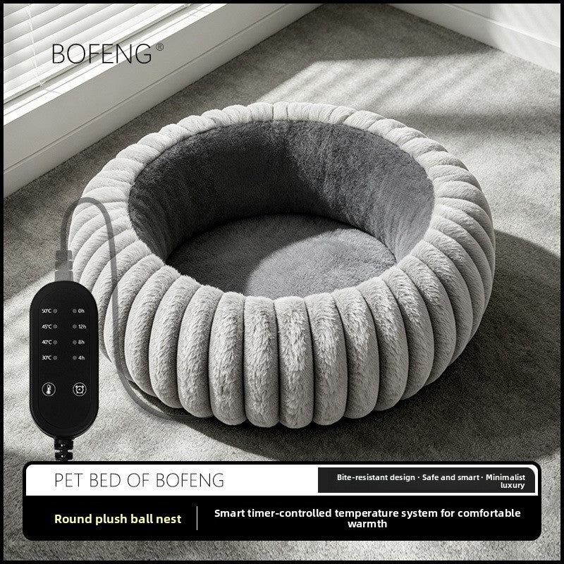 USB heated pet bed with removable grey cover for cats and dogs, view 1