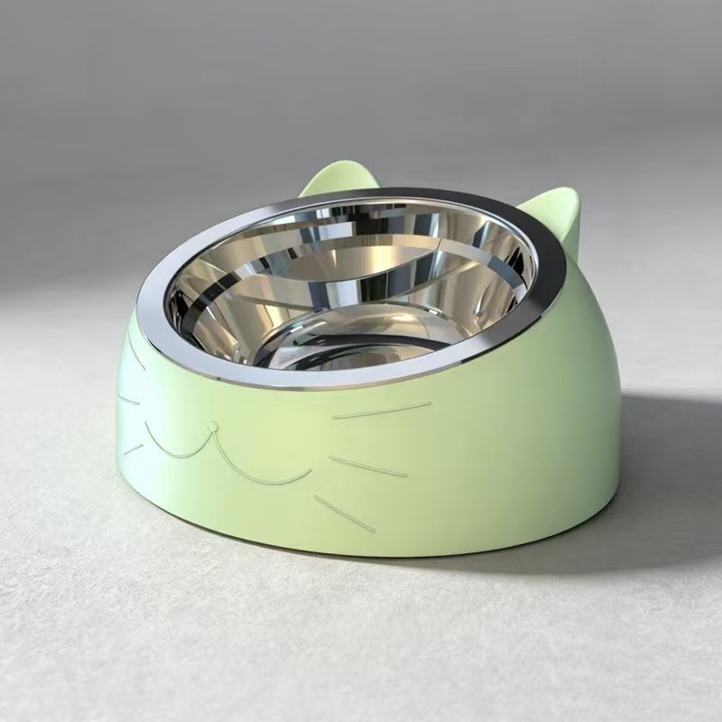 Stainless Steel Pet Food Bowl with Slanted Opening and Non-Slip Silicone Base, 100ml