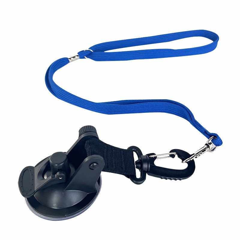 Pet bath restraint with suction cup holder and blue tether