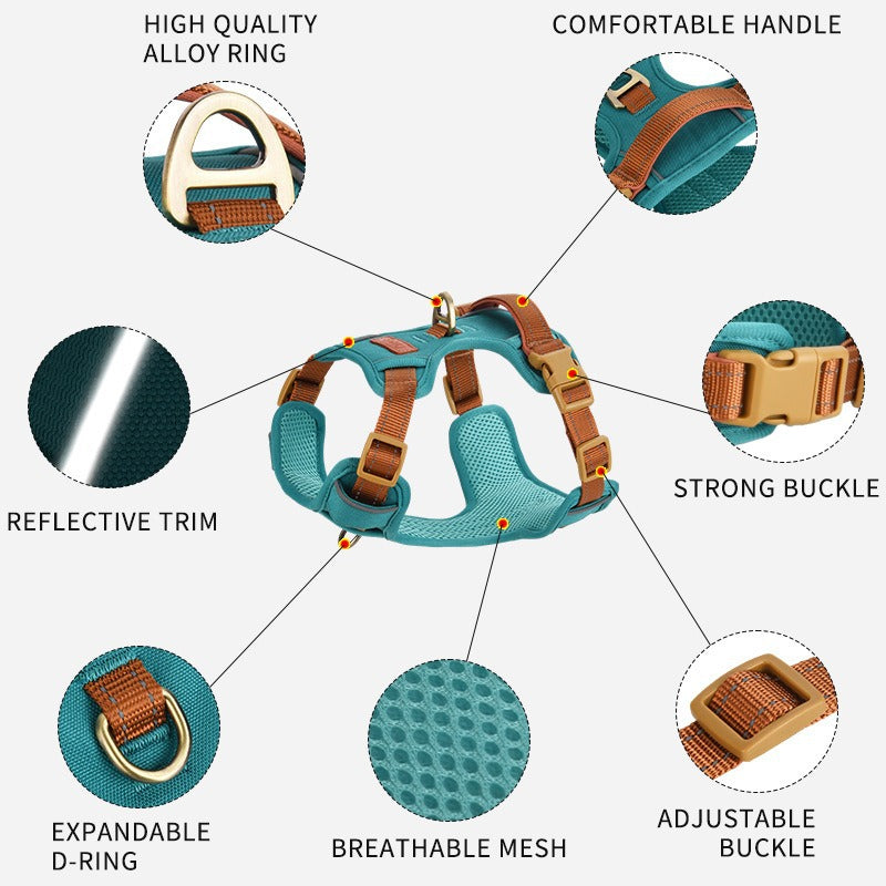 Retro leather look dog harness in brown on a small dog