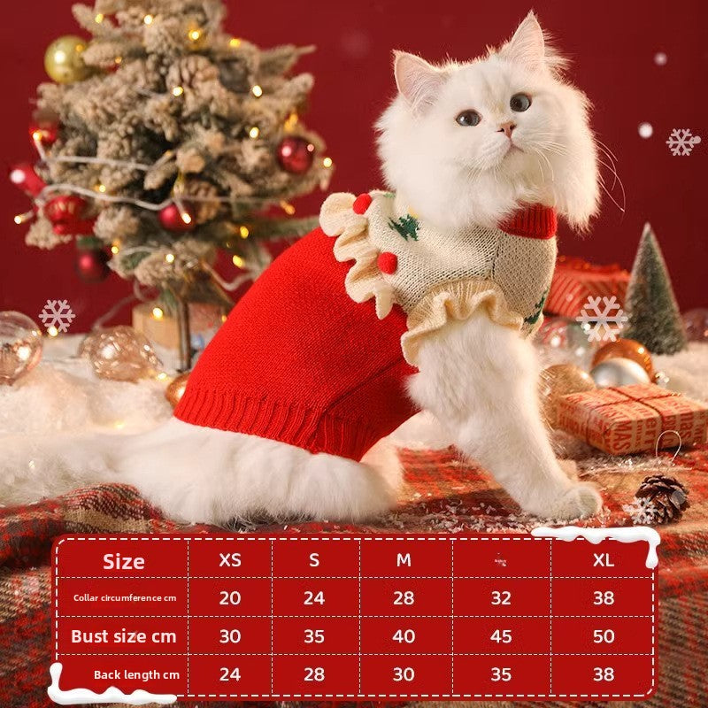 Christmas snowman knitted cat jumper in Christmas Snowman, top view