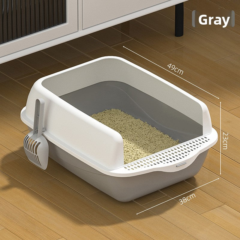 Large Semi-Enclosed Cat Litter Box with Scoop and High Splash Guard