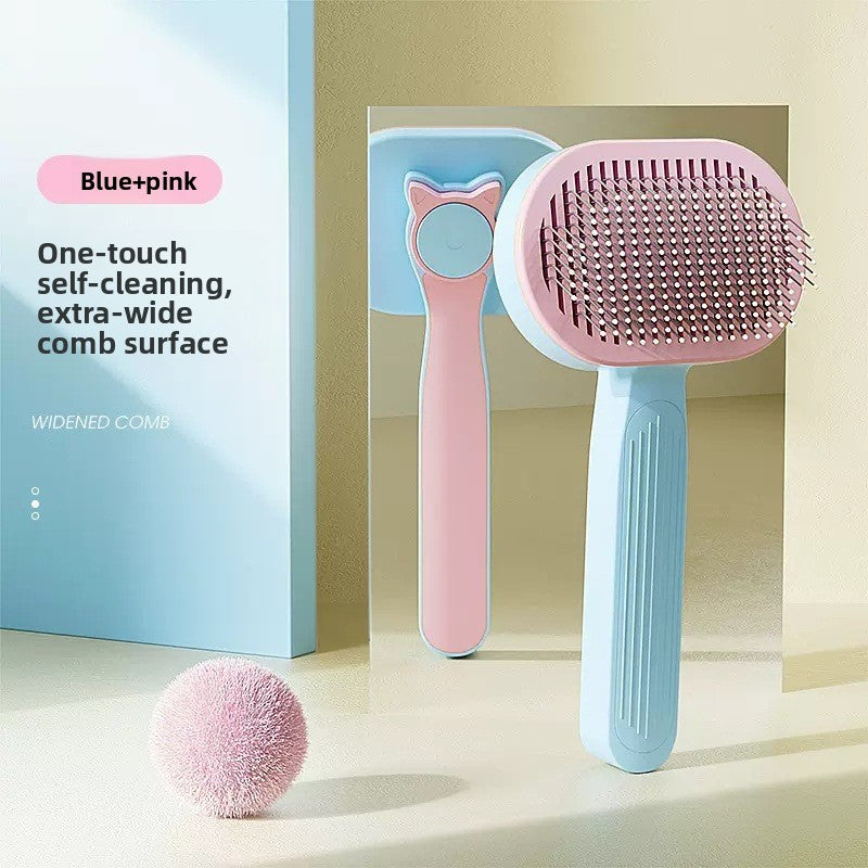 Oval Self-Cleaning Slicker Brush with One-Press Fur Release