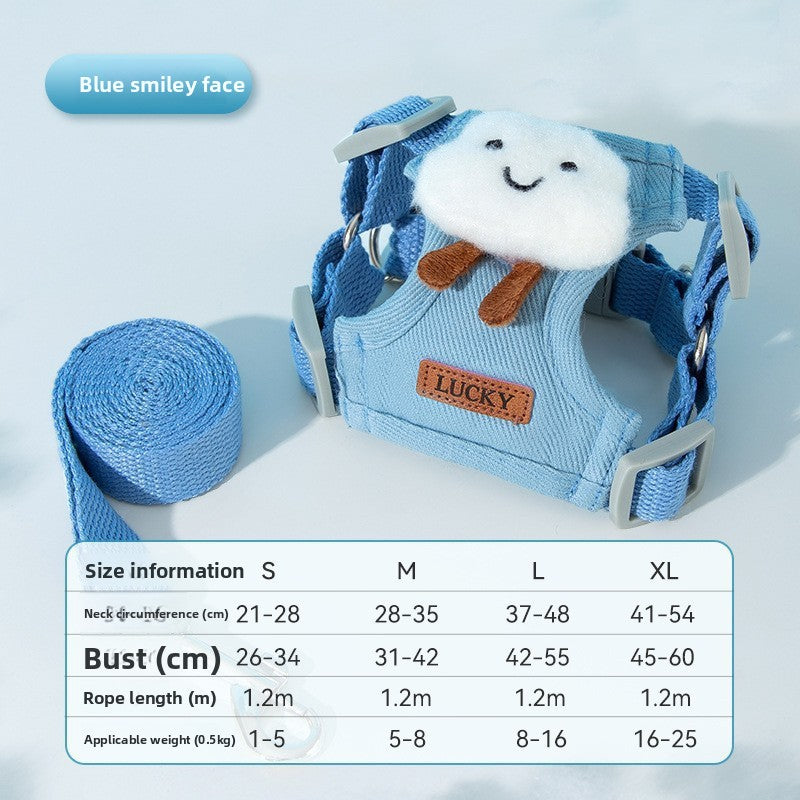 Denim harness and lead set with fun prints, available from Pet Royale UK