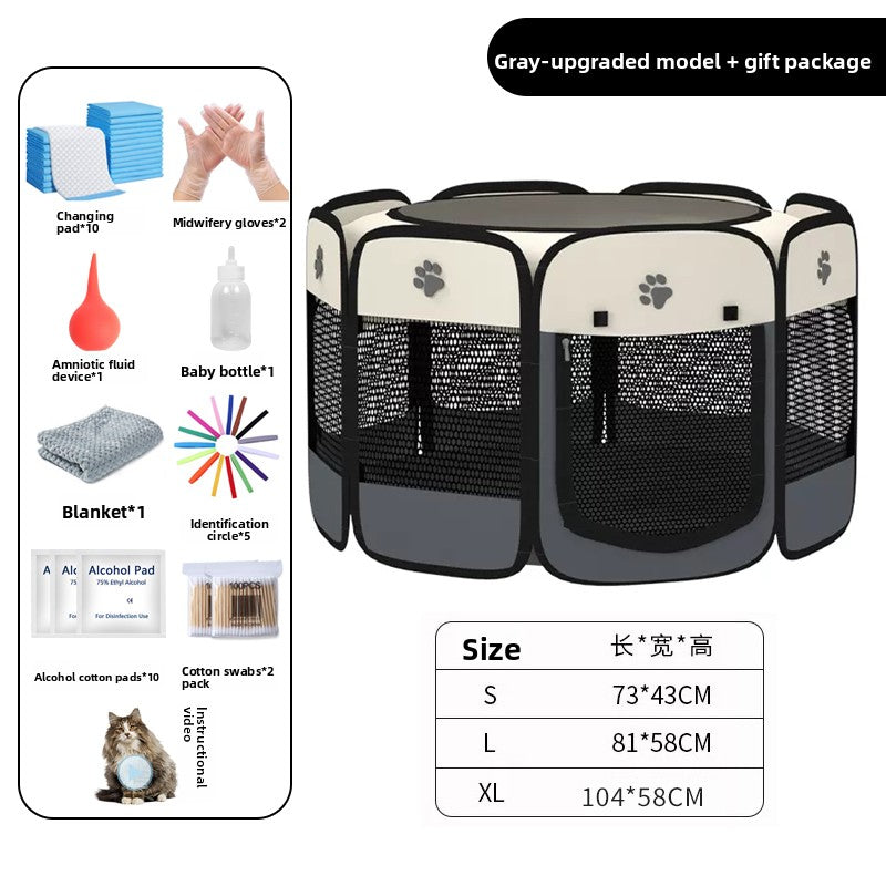 Grey enclosed pet whelping tent with removable pad, photo 22