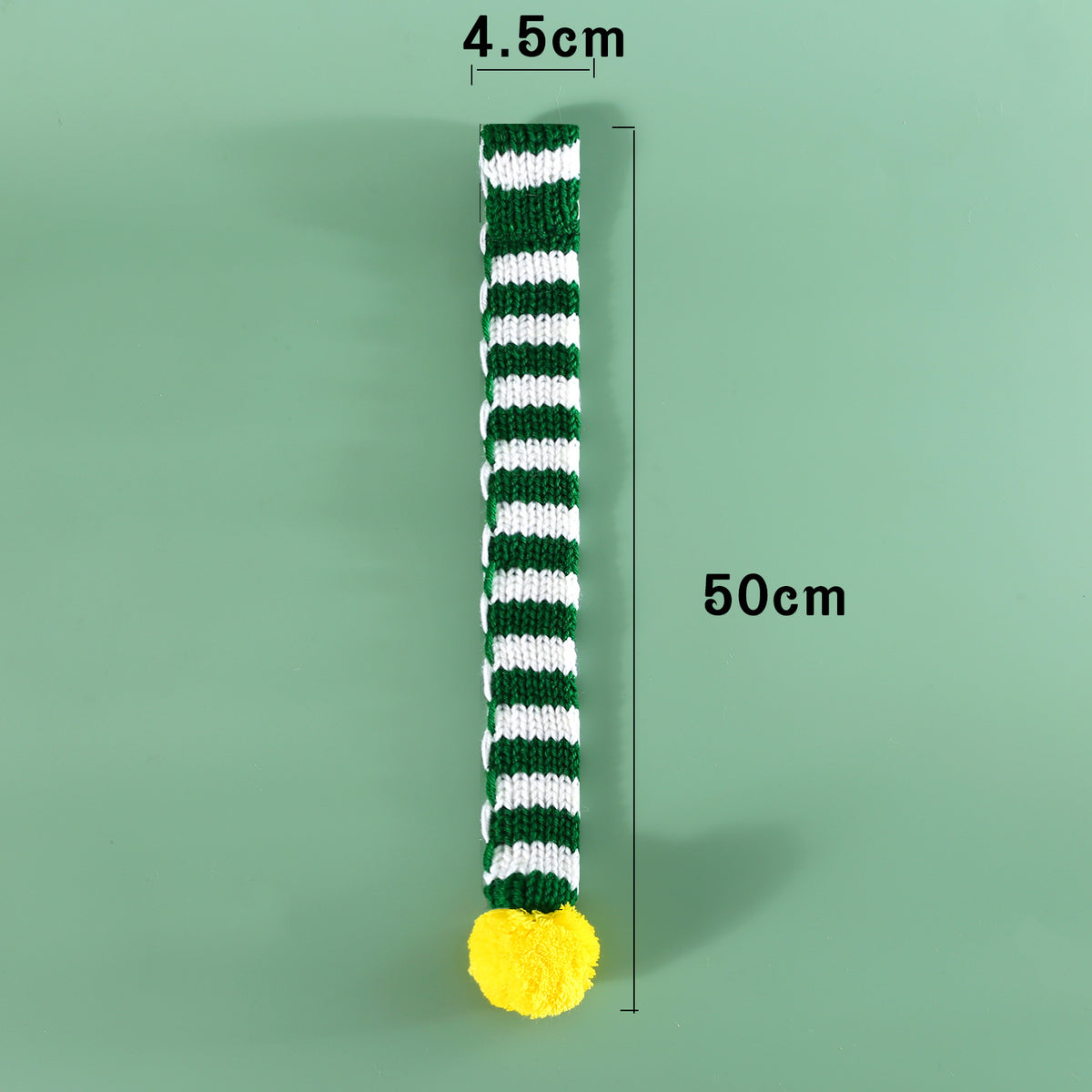 Knitted Christmas pet scarf with red and white festive stripes, view 4