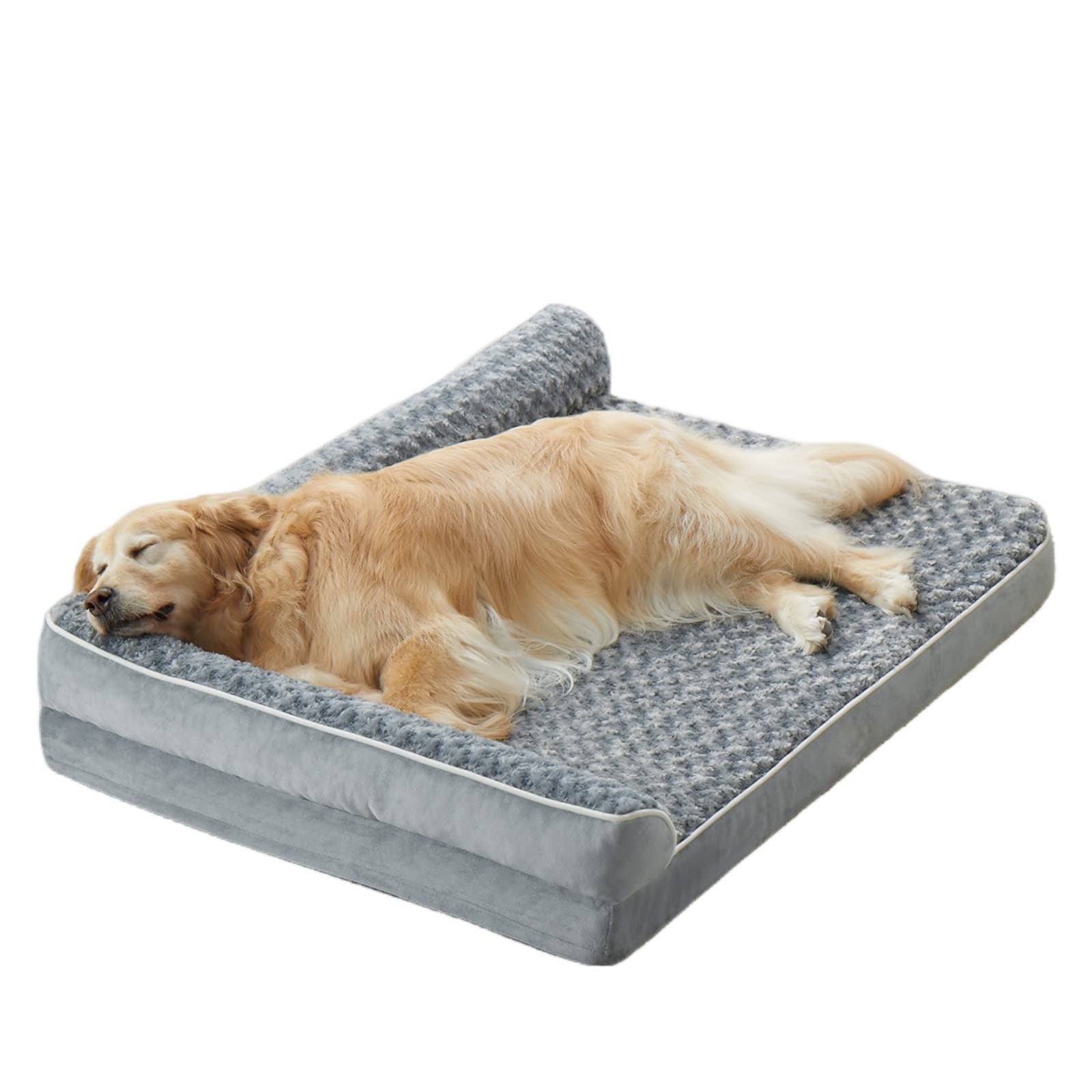 Supportive plush dog bed with removable mat in Grey, size 76 x 51 x 15cm