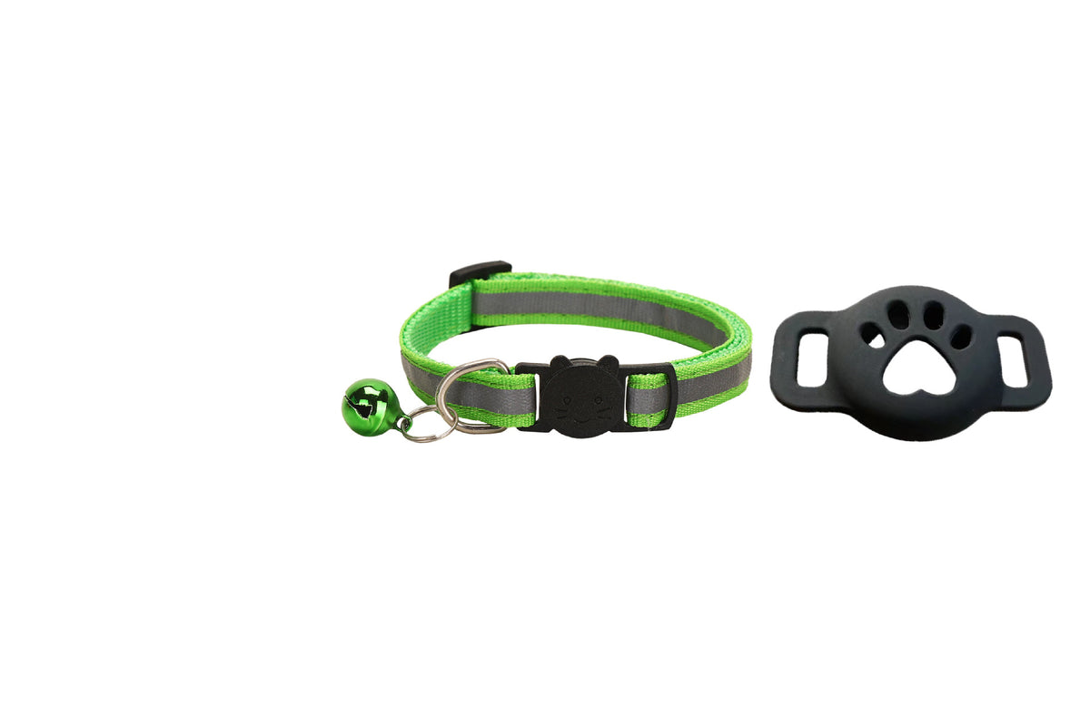Reflective breakaway cat collar with silicone AirTag holder sleeve and bell, view 25