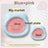 Shallow ceramic pet food plate with cute bear design in blue and pink, view 6