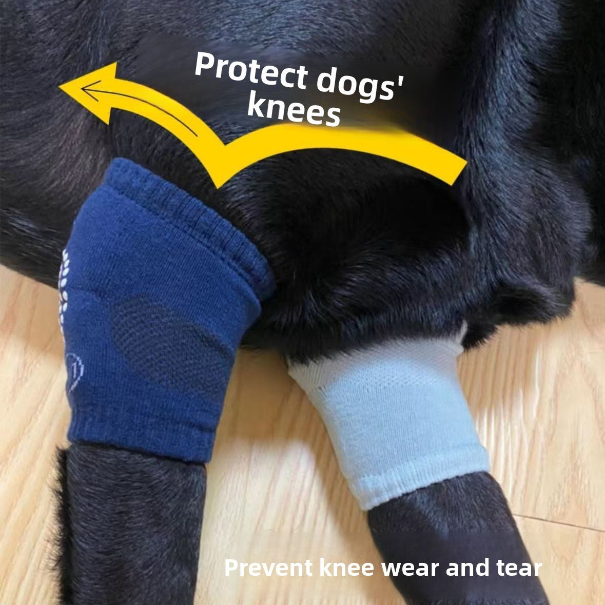 Pair of dog knee pads with cute animal prints and elastic cuffs, view 2