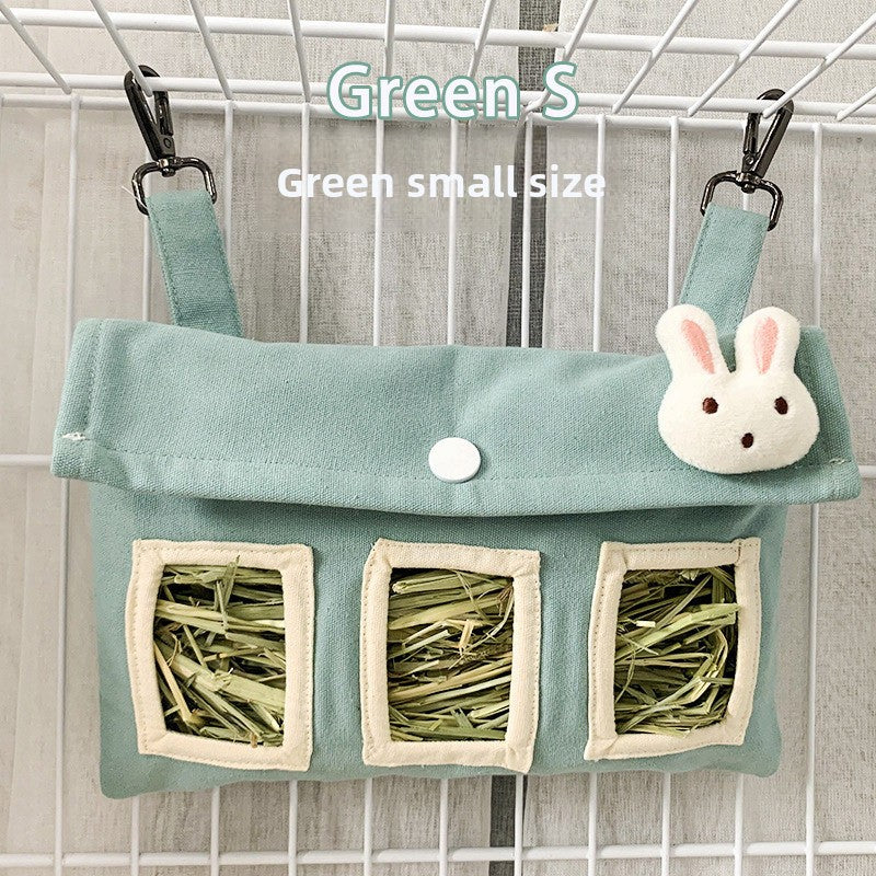 Hanging fabric hay feeder bag for rabbits and guinea pigs, view 8