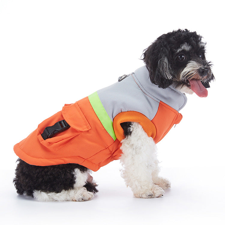 Waterproof padded British style dog winter coat in Pink, in a home setting