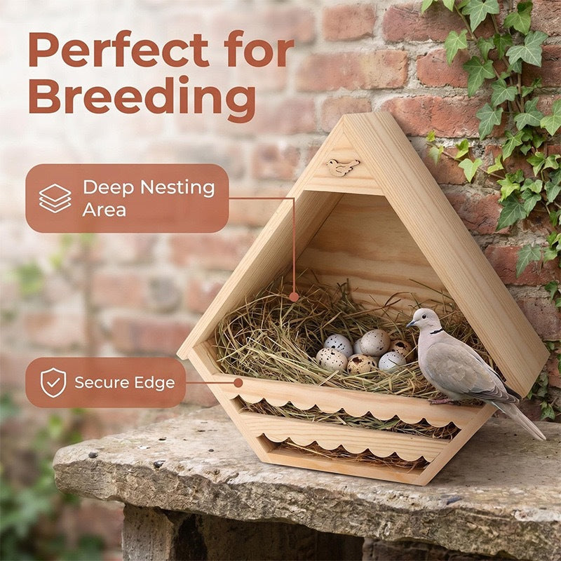 Hanging pine wood bird nest house for pigeons and doves, view 1